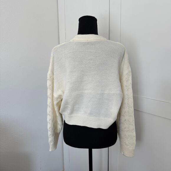 H&M Cream Cropped Crew Neck Open Knit Sweater  xs - Picture 2 of 7
